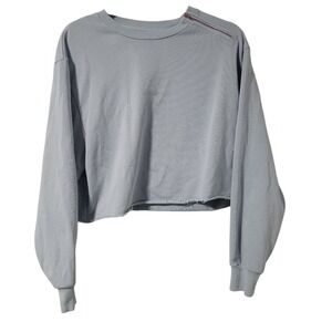 Allfenix Cropped Sweatshirt Raw Hem Zipper Detail Light Blue‎ Size Small
